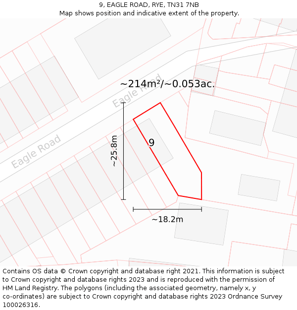 9, EAGLE ROAD, RYE, TN31 7NB: Plot and title map