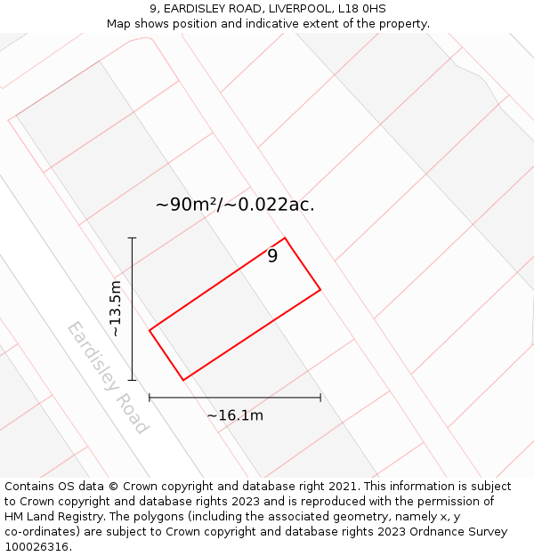 9, EARDISLEY ROAD, LIVERPOOL, L18 0HS: Plot and title map