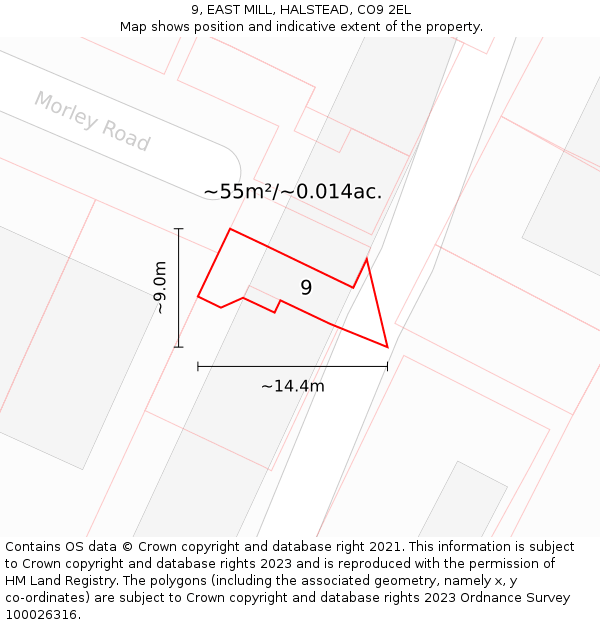 9, EAST MILL, HALSTEAD, CO9 2EL: Plot and title map