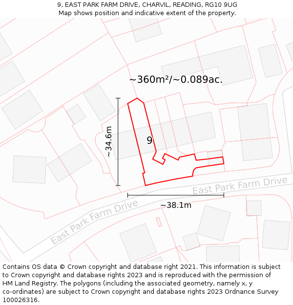 9, EAST PARK FARM DRIVE, CHARVIL, READING, RG10 9UG: Plot and title map
