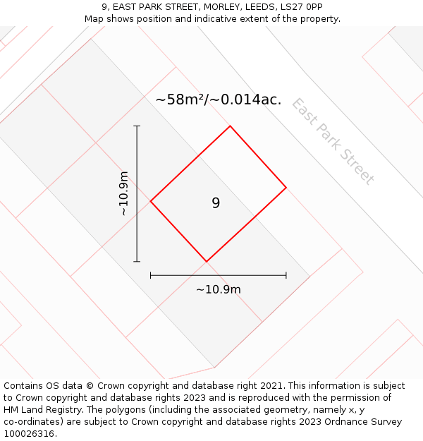 9, EAST PARK STREET, MORLEY, LEEDS, LS27 0PP: Plot and title map