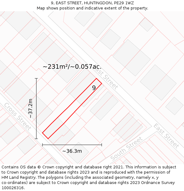 9, EAST STREET, HUNTINGDON, PE29 1WZ: Plot and title map