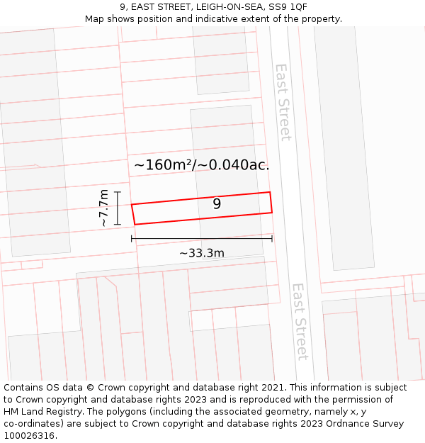 9, EAST STREET, LEIGH-ON-SEA, SS9 1QF: Plot and title map