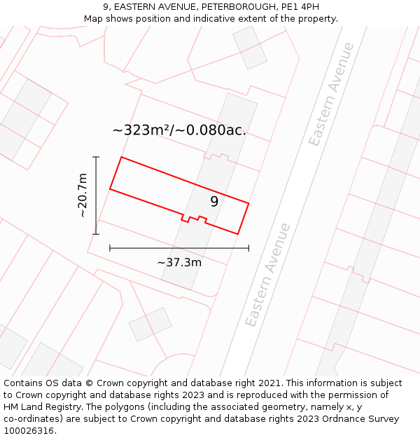 9, EASTERN AVENUE, PETERBOROUGH, PE1 4PH: Plot and title map