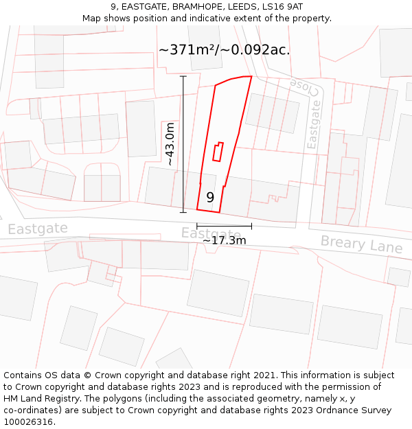 9, EASTGATE, BRAMHOPE, LEEDS, LS16 9AT: Plot and title map