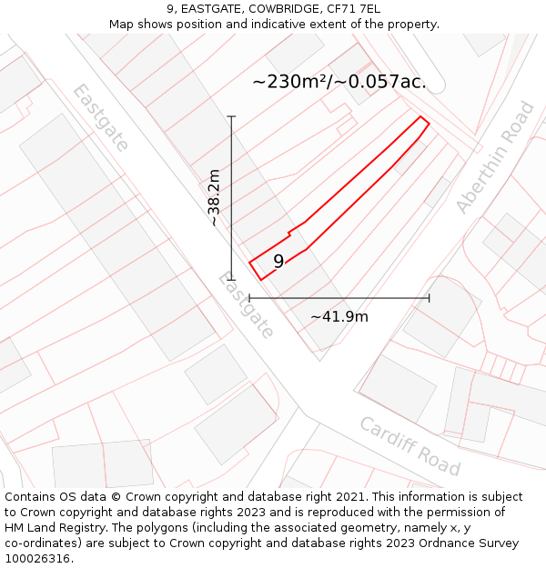 9, EASTGATE, COWBRIDGE, CF71 7EL: Plot and title map