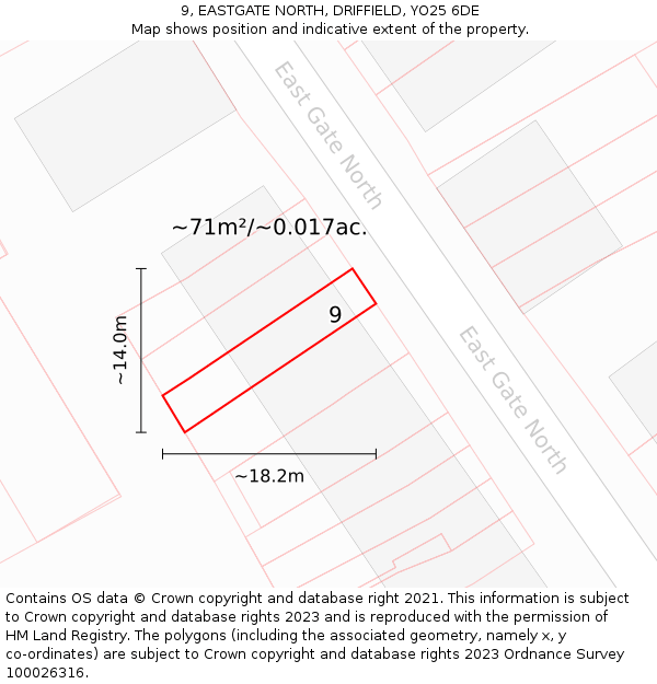 9, EASTGATE NORTH, DRIFFIELD, YO25 6DE: Plot and title map