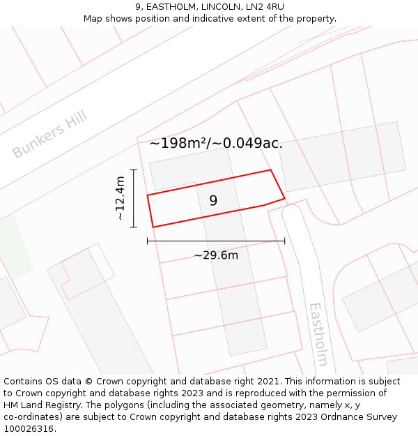 9, EASTHOLM, LINCOLN, LN2 4RU: Plot and title map
