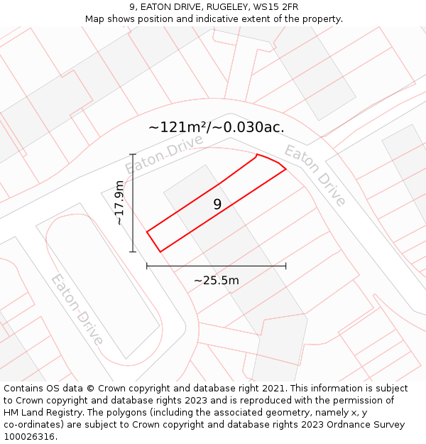 9, EATON DRIVE, RUGELEY, WS15 2FR: Plot and title map