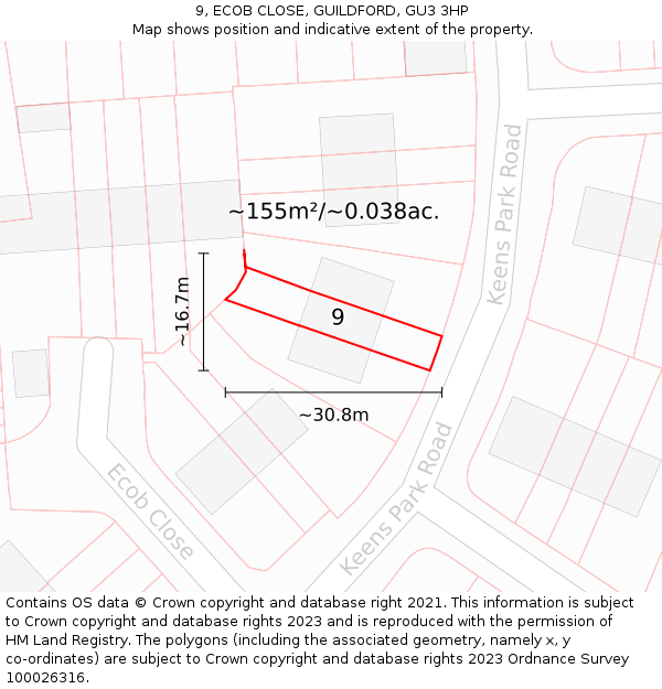 9, ECOB CLOSE, GUILDFORD, GU3 3HP: Plot and title map