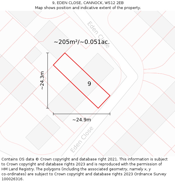 9, EDEN CLOSE, CANNOCK, WS12 2EB: Plot and title map
