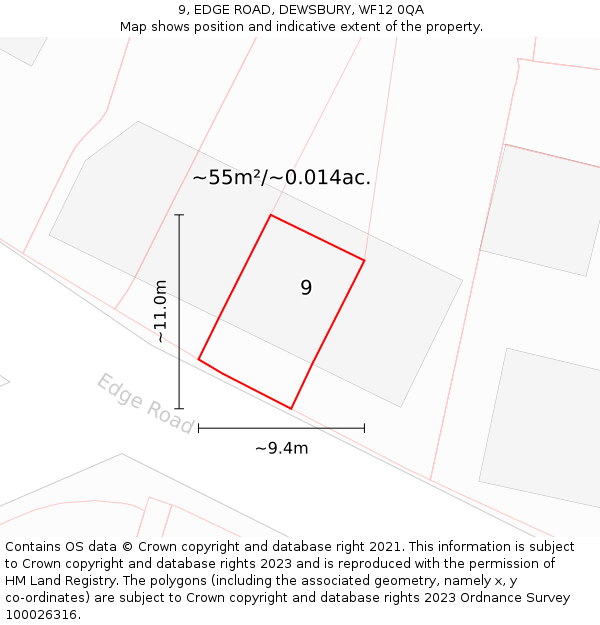 9, EDGE ROAD, DEWSBURY, WF12 0QA: Plot and title map