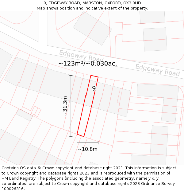 9, EDGEWAY ROAD, MARSTON, OXFORD, OX3 0HD: Plot and title map