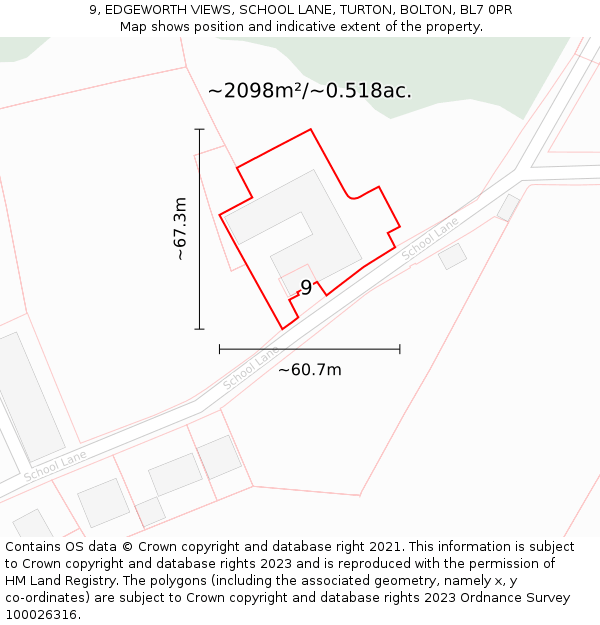 9, EDGEWORTH VIEWS, SCHOOL LANE, TURTON, BOLTON, BL7 0PR: Plot and title map