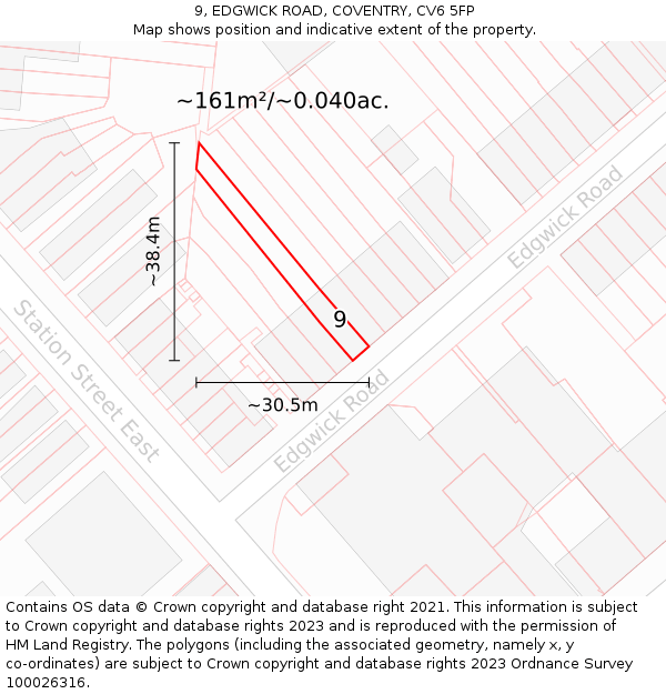 9, EDGWICK ROAD, COVENTRY, CV6 5FP: Plot and title map