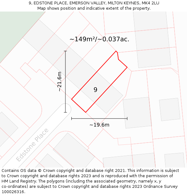 9, EDSTONE PLACE, EMERSON VALLEY, MILTON KEYNES, MK4 2LU: Plot and title map