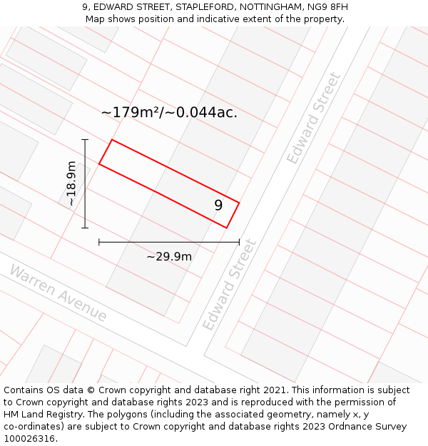9, EDWARD STREET, STAPLEFORD, NOTTINGHAM, NG9 8FH: Plot and title map