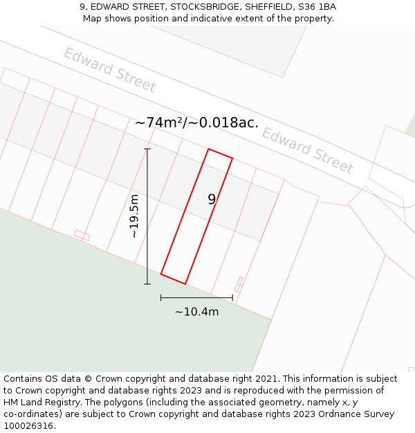 9, EDWARD STREET, STOCKSBRIDGE, SHEFFIELD, S36 1BA: Plot and title map