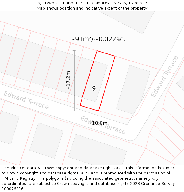 9, EDWARD TERRACE, ST LEONARDS-ON-SEA, TN38 9LP: Plot and title map