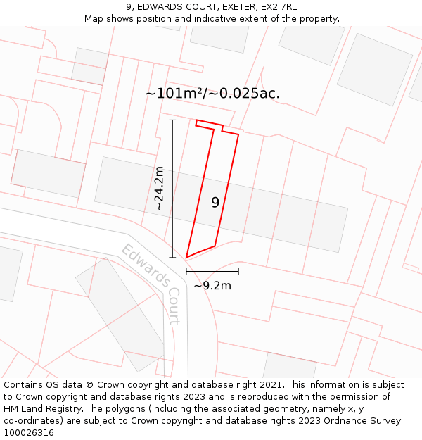 9, EDWARDS COURT, EXETER, EX2 7RL: Plot and title map