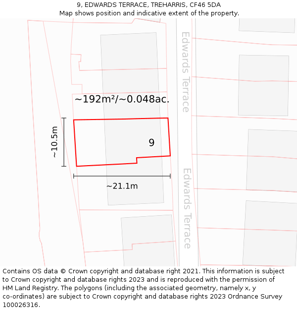 9, EDWARDS TERRACE, TREHARRIS, CF46 5DA: Plot and title map