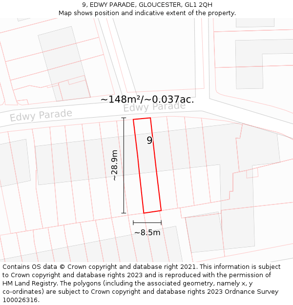 9, EDWY PARADE, GLOUCESTER, GL1 2QH: Plot and title map