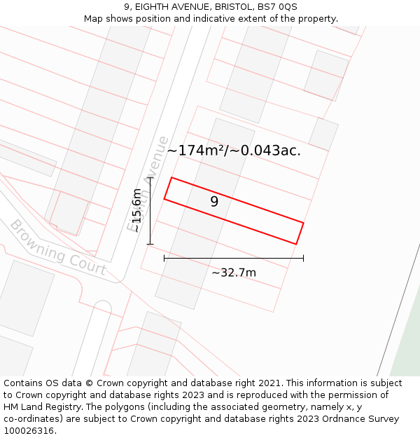 9, EIGHTH AVENUE, BRISTOL, BS7 0QS: Plot and title map