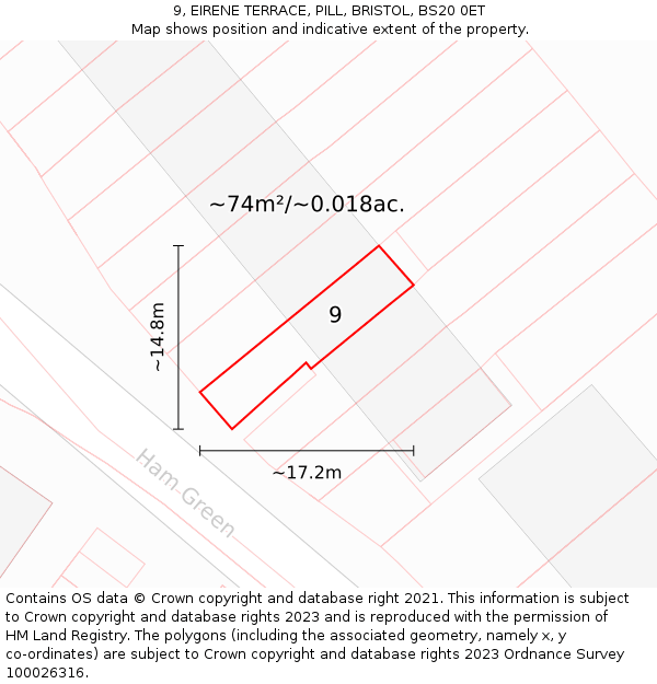 9, EIRENE TERRACE, PILL, BRISTOL, BS20 0ET: Plot and title map