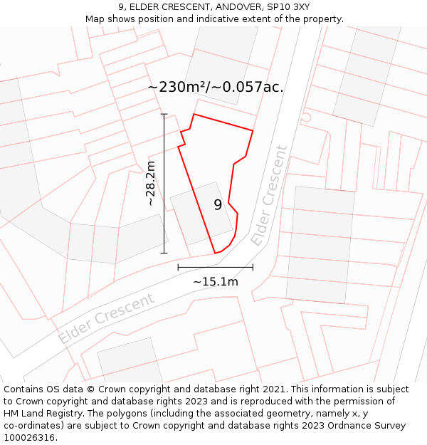 9, ELDER CRESCENT, ANDOVER, SP10 3XY: Plot and title map