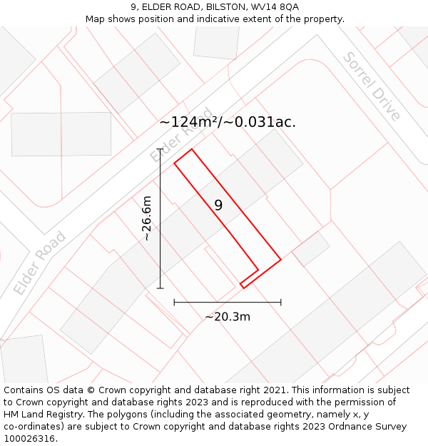 9, ELDER ROAD, BILSTON, WV14 8QA: Plot and title map