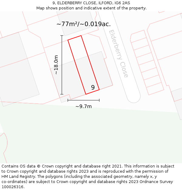 9, ELDERBERRY CLOSE, ILFORD, IG6 2AS: Plot and title map