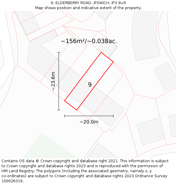 9, ELDERBERRY ROAD, IPSWICH, IP3 9US: Plot and title map