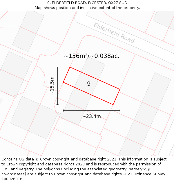 9, ELDERFIELD ROAD, BICESTER, OX27 8UD: Plot and title map