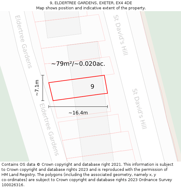 9, ELDERTREE GARDENS, EXETER, EX4 4DE: Plot and title map