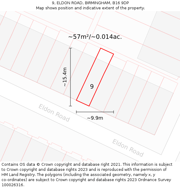 9, ELDON ROAD, BIRMINGHAM, B16 9DP: Plot and title map