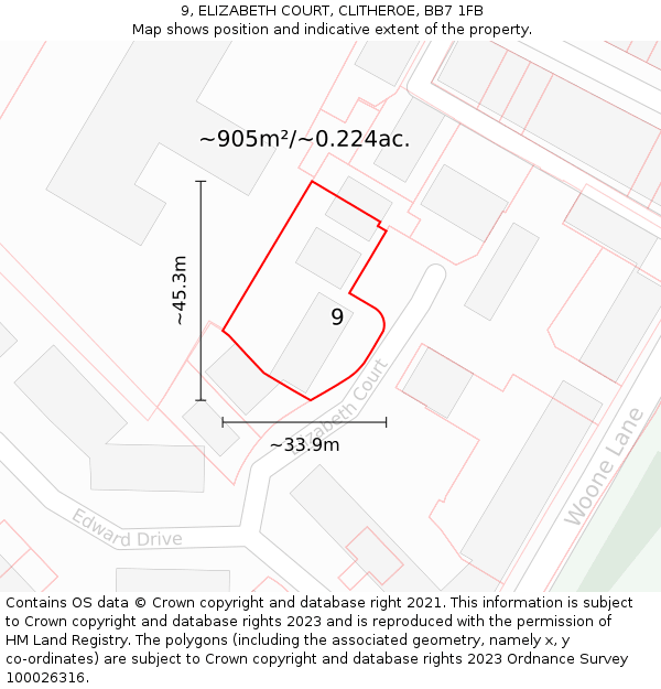 9, ELIZABETH COURT, CLITHEROE, BB7 1FB: Plot and title map