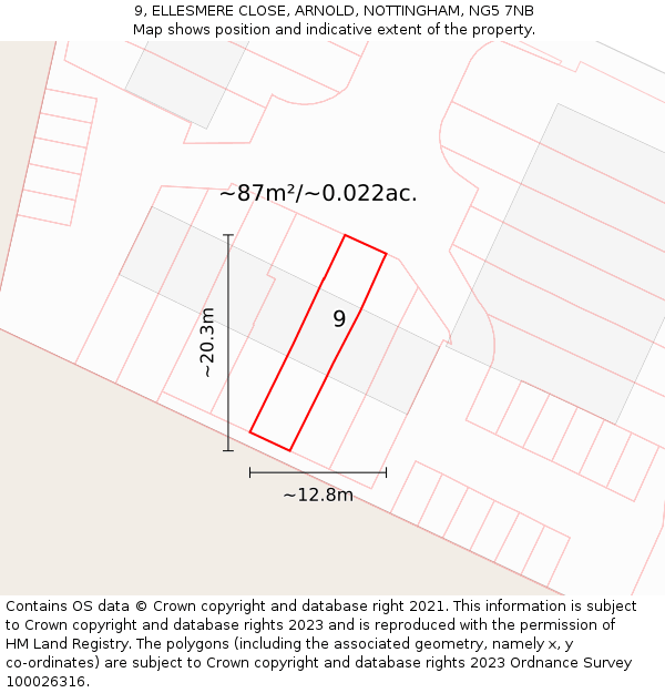 9, ELLESMERE CLOSE, ARNOLD, NOTTINGHAM, NG5 7NB: Plot and title map