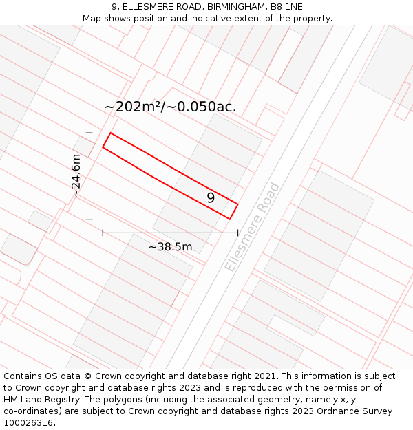 9, ELLESMERE ROAD, BIRMINGHAM, B8 1NE: Plot and title map