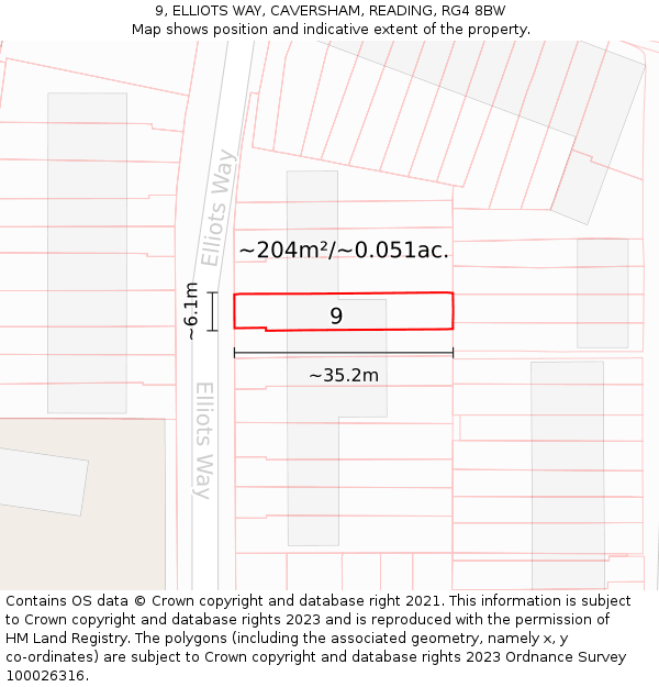 9, ELLIOTS WAY, CAVERSHAM, READING, RG4 8BW: Plot and title map