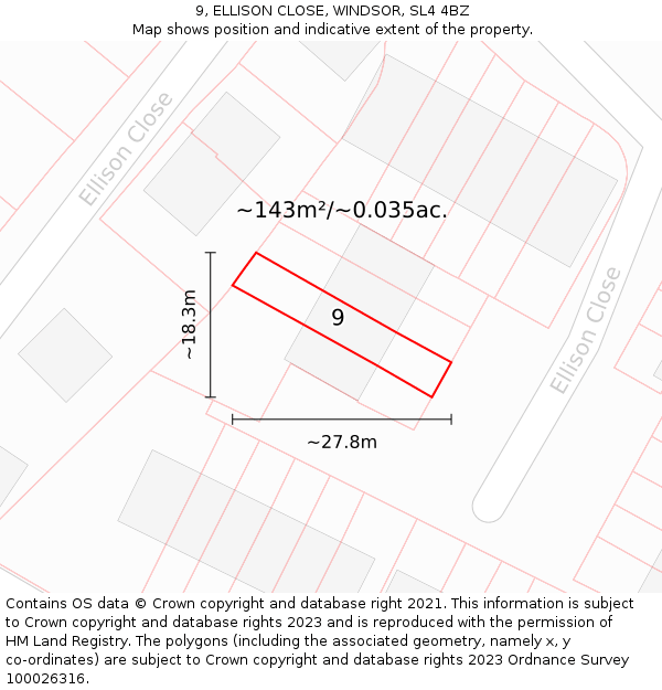 9, ELLISON CLOSE, WINDSOR, SL4 4BZ: Plot and title map