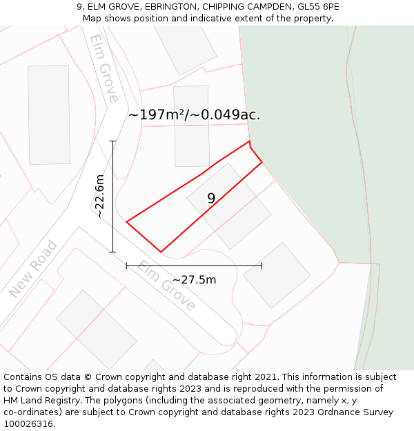 9, ELM GROVE, EBRINGTON, CHIPPING CAMPDEN, GL55 6PE: Plot and title map