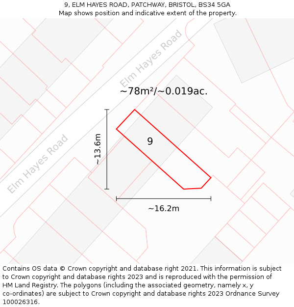 9, ELM HAYES ROAD, PATCHWAY, BRISTOL, BS34 5GA: Plot and title map