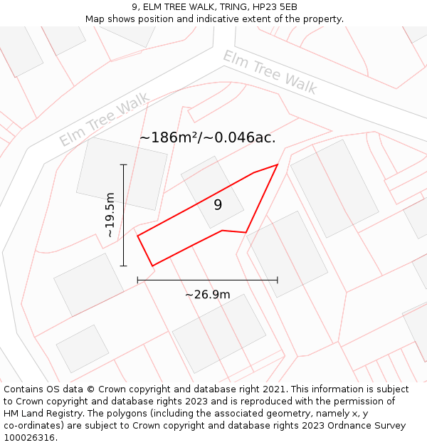 9, ELM TREE WALK, TRING, HP23 5EB: Plot and title map
