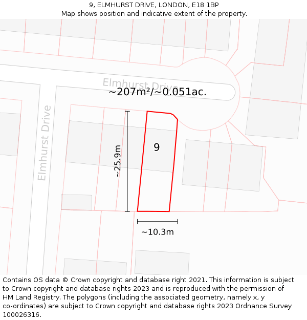9, ELMHURST DRIVE, LONDON, E18 1BP: Plot and title map