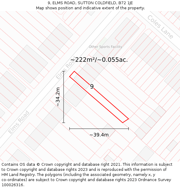 9, ELMS ROAD, SUTTON COLDFIELD, B72 1JE: Plot and title map