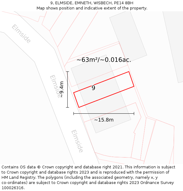 9, ELMSIDE, EMNETH, WISBECH, PE14 8BH: Plot and title map