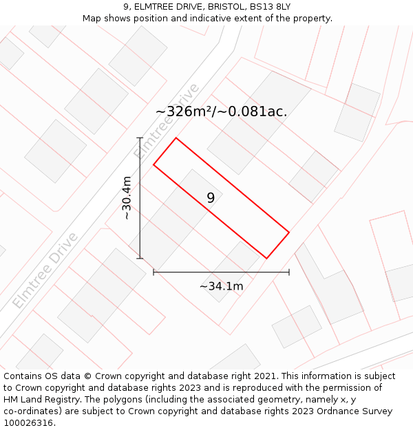 9, ELMTREE DRIVE, BRISTOL, BS13 8LY: Plot and title map