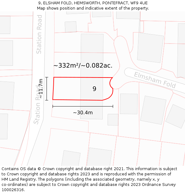 9, ELSHAM FOLD, HEMSWORTH, PONTEFRACT, WF9 4UE: Plot and title map