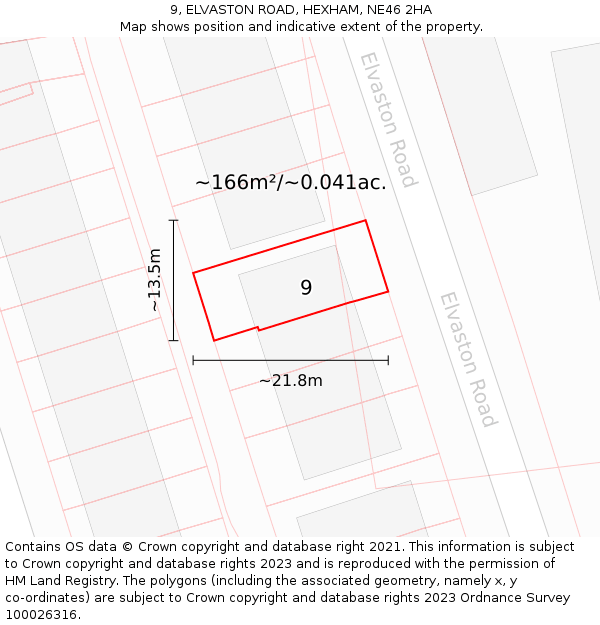9, ELVASTON ROAD, HEXHAM, NE46 2HA: Plot and title map