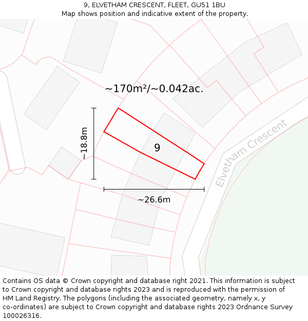 9, ELVETHAM CRESCENT, FLEET, GU51 1BU: Plot and title map